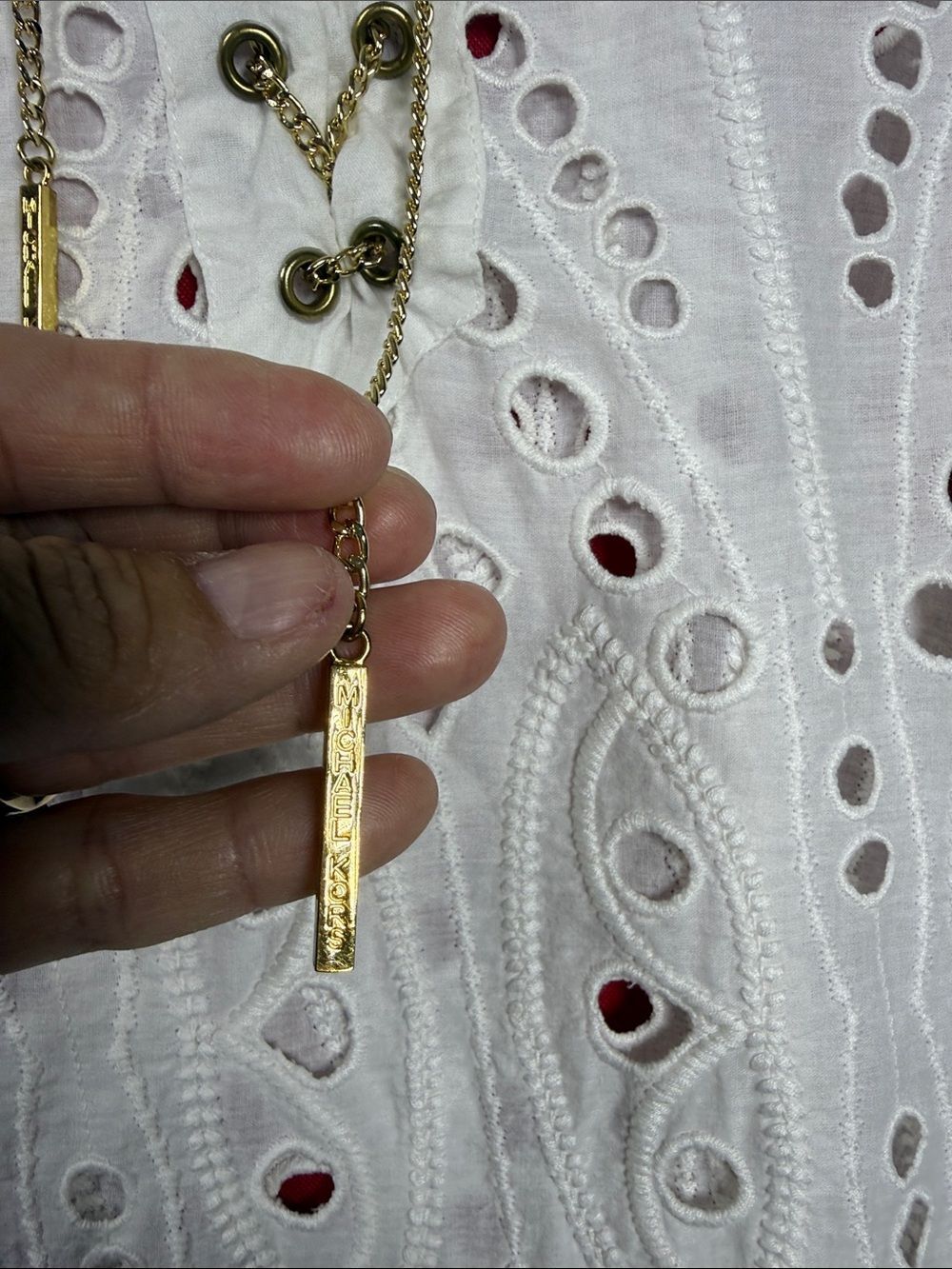 (A5)Michael Kors Long Sleeve Blouse with Lace Trim and Openwork Embroidery,Sz M - Picture 12 of 16